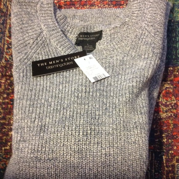 BLoomingdale's Men's Large 100% Cotton Light Blue Crewneck Sweater-New with Tags - Picture 1 of 10
